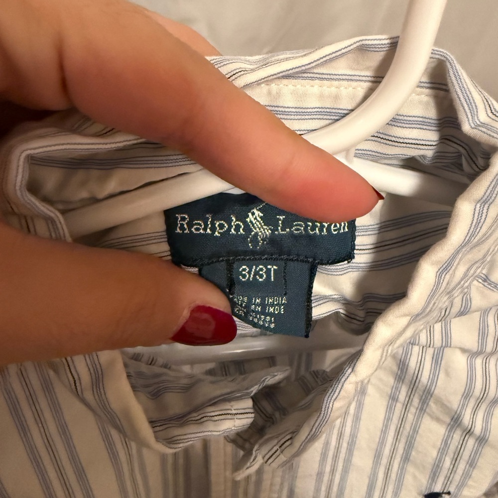 Ralph Lauren Kids White and Blue Striped Button Down Shirt - Picture 3 of 3